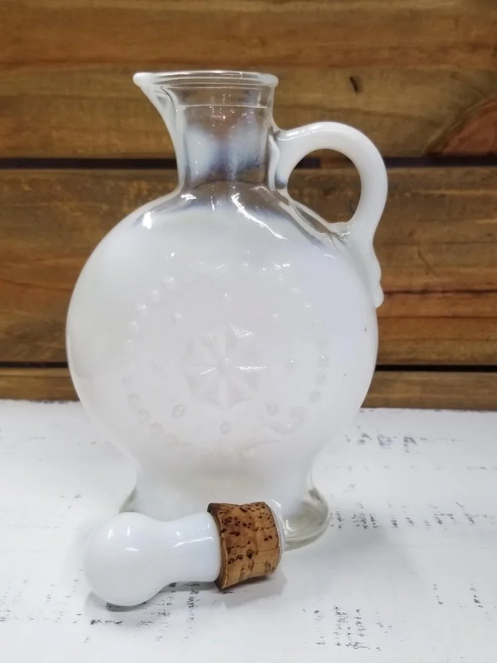 Jim Beam Whiskey Decanter Bottle Glass Opalescent Glass 1957 EMPTY BOTTLE